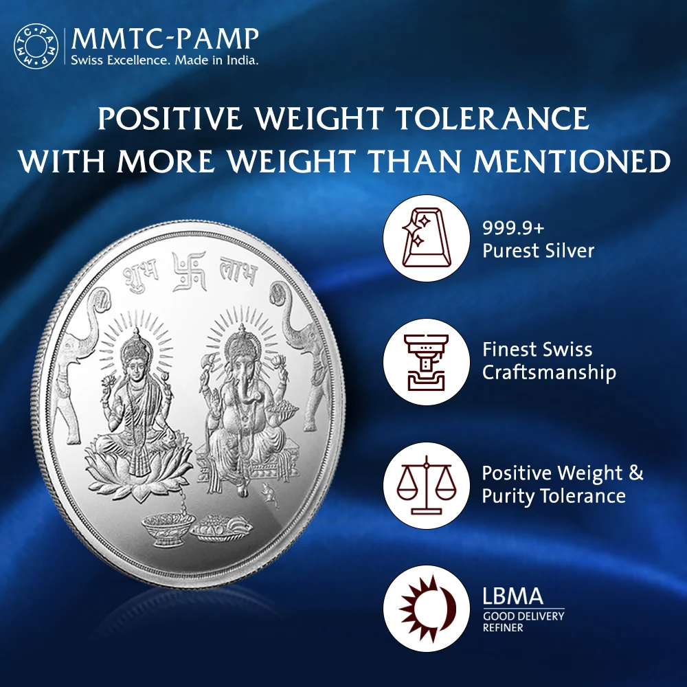 (999.9+) Purest 10 gm Ganesh Laxmi Silver Coin