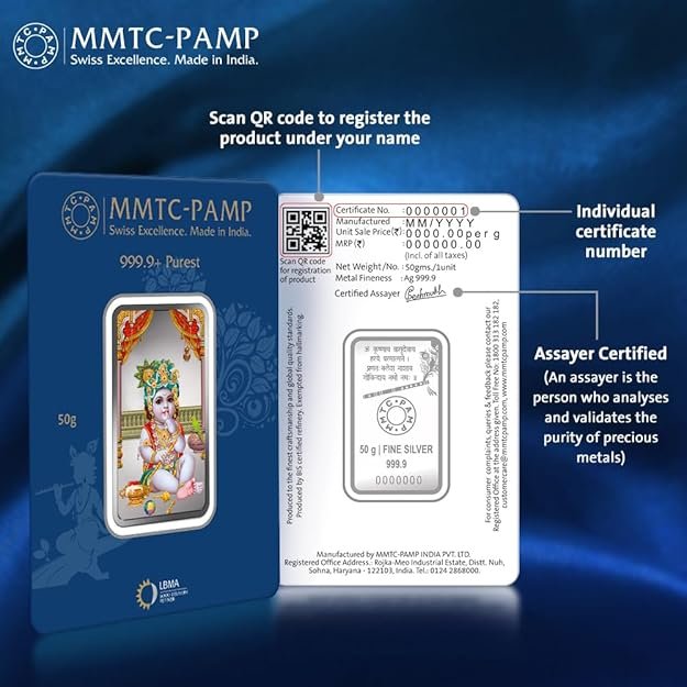 50 gm Silver 999.9 Minted Bar Laddu Gopal Colored Minted Card (Box)